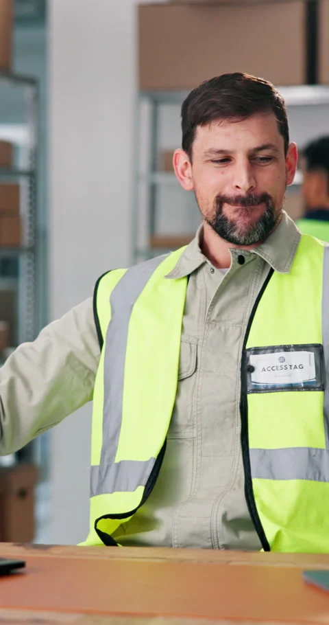 Man, relax and logistics worker in office with ecommerce, order confirmation or Stock Footage 342999028