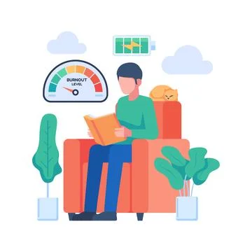 Man Relaxing and Reading Book for Stress Relief Stock Illustration