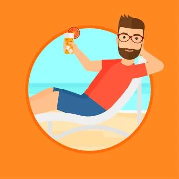 Man relaxing on beach chair. Stock Illustration
