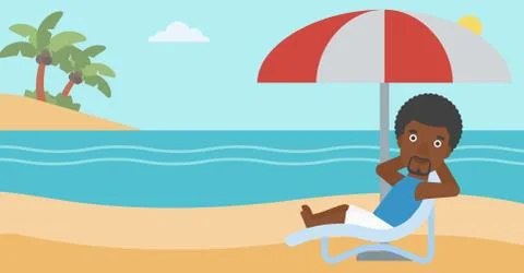 Man relaxing on beach chair vector illustration 库存插图