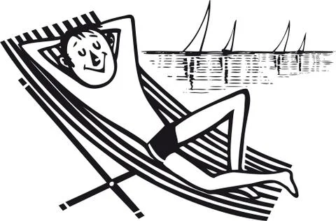 Man relaxing at the beach, Retro Vector Illustration Stock Illustration