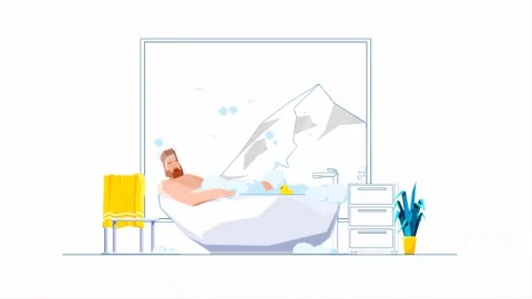 Man Relaxing in a Bubble Bath 2D Animation Vídeo Stock 278350392