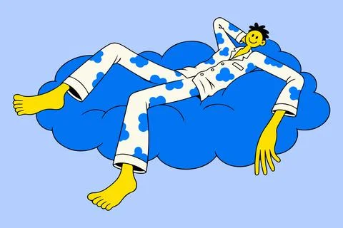 Man Relaxing on a Cloud Stock Illustration