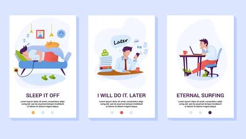 Man relaxing on the couch Procrastination, Postponing Work. Lazy Businesspeople Stock Illustration