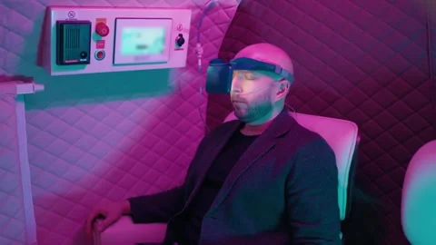 Man relaxing during hyperbaric oxygen therapy treatment Stock Footage 342743662