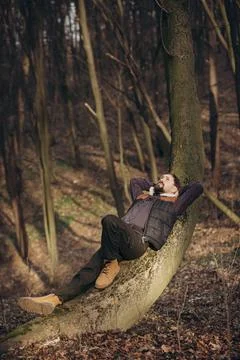 Man relaxing at forest Stock Photos