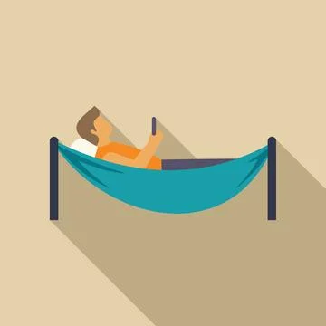 Man relaxing in hammock using smartphone with long shadow Stock Illustration