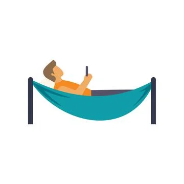 Man relaxing in hammock using smartphone Stock Illustration
