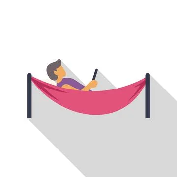 Man relaxing in hammock using smartphone, enjoying leisure time Stock Illustration