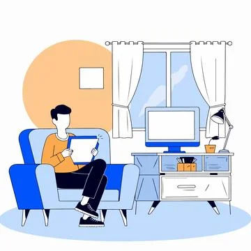 Man Relaxing at Home with a Tablet Illustration