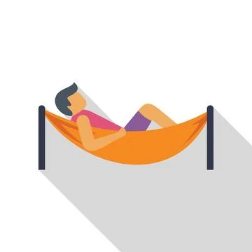 Man relaxing lying in orange hammock with long shadow Stock Illustration