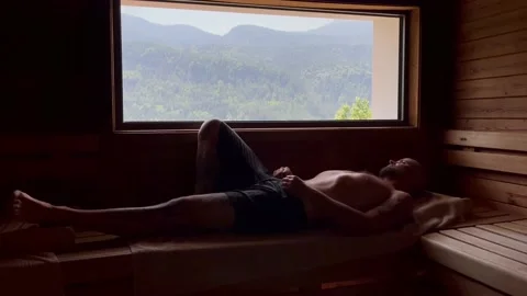Man relaxing in the sauna Stock-Footage 202277677