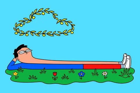 Man Relaxing Under a Laurel Wreath Cloud Stock Illustration