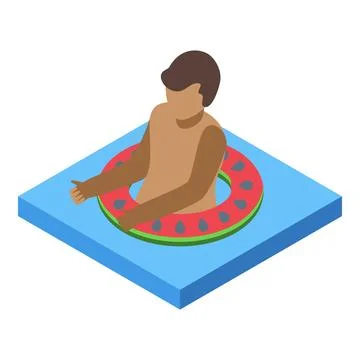Man relaxing on watermelon inflatable ring in swimming pool 스톡 일러스트