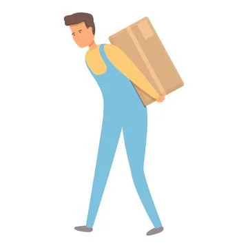 Man relocation box icon cartoon vector. House move Illustrazione stock