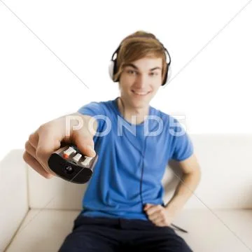 Man with a remote control Stock Photos