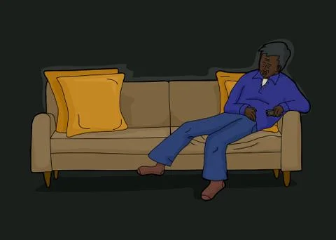 Man with Remote on Sofa Ilustración de archivo