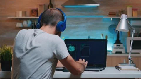 Man remote thief stealing data from company hacking system 스톡 사진