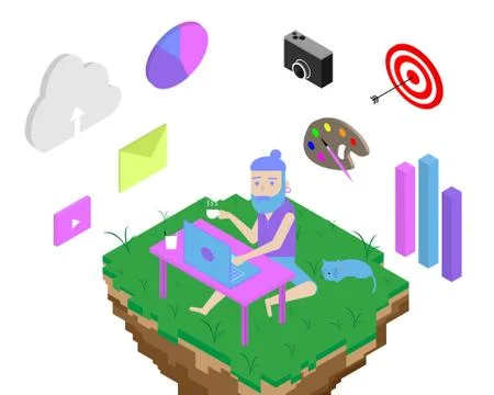 Man is Remote working isometric vector illustration Stock Illustration