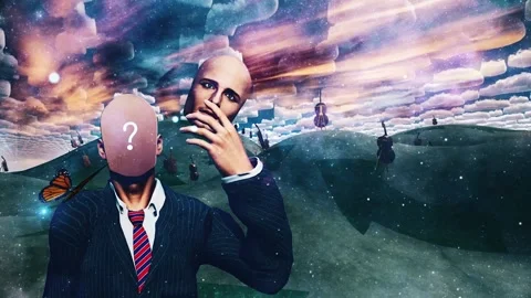 Man removes face showing question Stock Footage 208097022