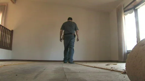 Man Removing Carpet Stock Footage 280134