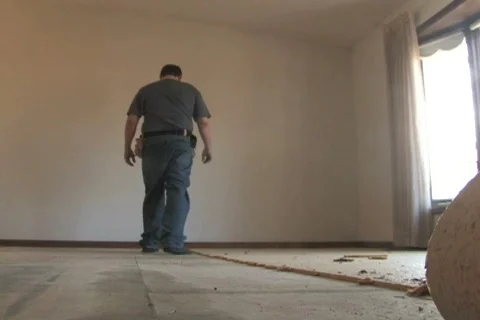 Man Removing Carpet Stock Footage 284293