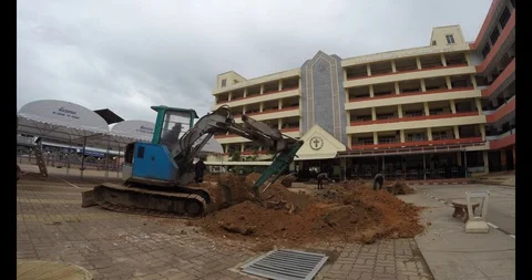 Man removing tree roots with a backhoe Stock Footage 91954777