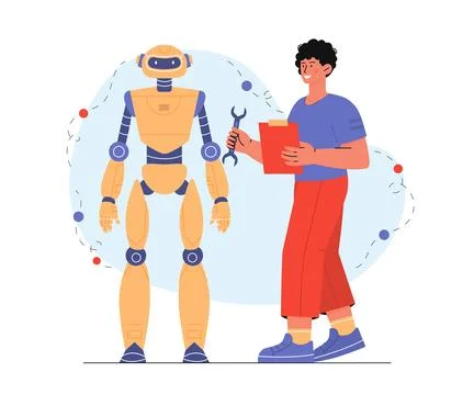 Man repair robot vector Stock Illustration