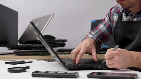 Man repairing computer components, replacing computer parts Stock Footage 240384289