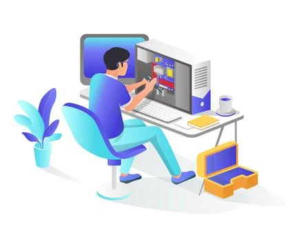 Man repairing computer Illustrazione stock