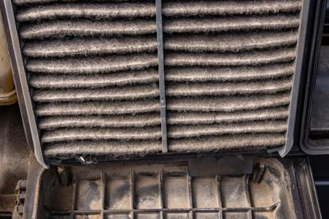 Man Replacing Car Engine Air Filter After Removing Dirty One Stock Photos