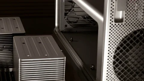 Man replacing the CPU tray from a professional computer. Stock-Footage 70783595