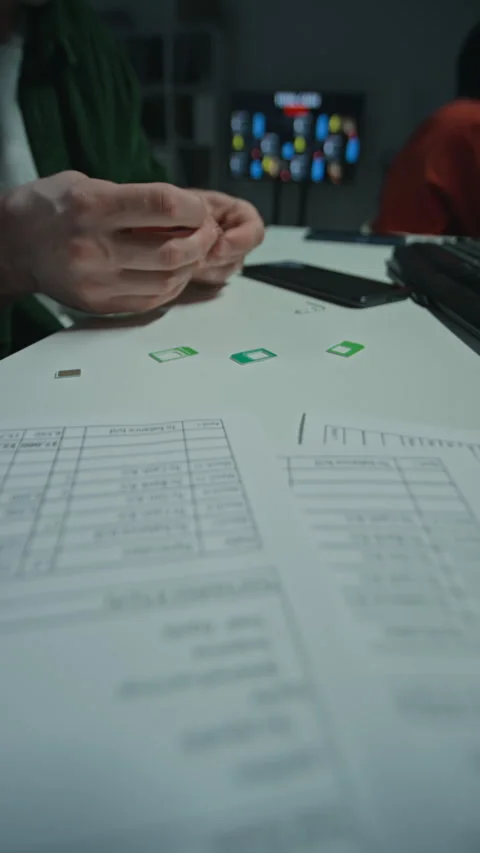 Man Replacing Sim Card near Personal Data Documents at Desk Stock Footage 346707705