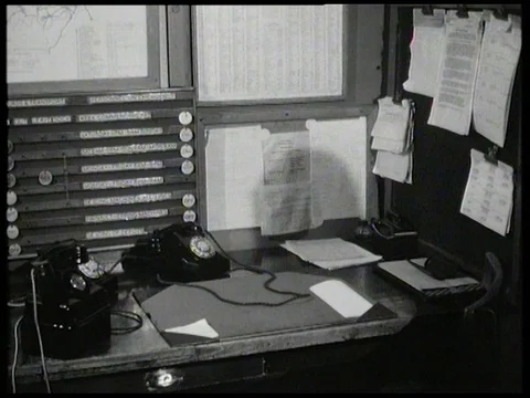 Man reports a broken rail to HQ, emergency squad goes in action, UK 1958 Video stock 136677375