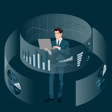 Man researching information. Flat Stock Illustration