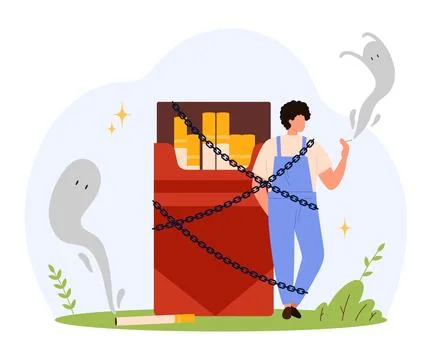 Man Resisting Cigarette Addiction Flat Vector Art Stock-Illustration