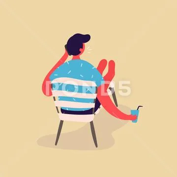 A man rest on a chaise longue with water and phone Stock Illustration