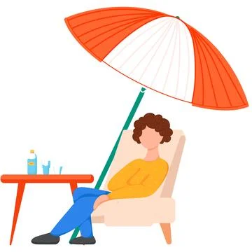 Man rest on deck chair vector icon on white 库存插图
