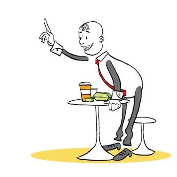 A man in the restaurant asks for a check. Man in a cafe. Stock Illustration
