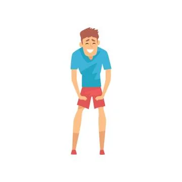 Man resting after jogging, leaning with hands his feet. Successful guy with Stock Illustration