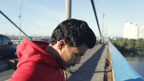 Man resting after training and running. Steadycam shot. Stock Footage 96170916