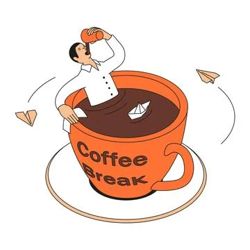 Man is resting inside a cup of coffee. Stock Illustration