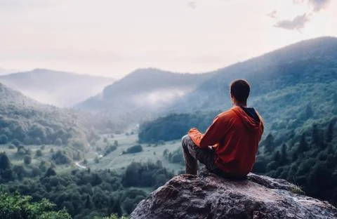 Man resting in the mountains Stock Photos
