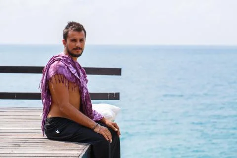 Man resting on the sea 写真素材