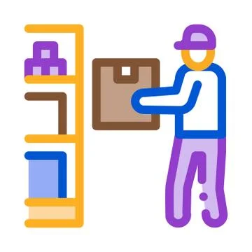 Man restocking in cellar icon vector outline illustration Stock Illustration
