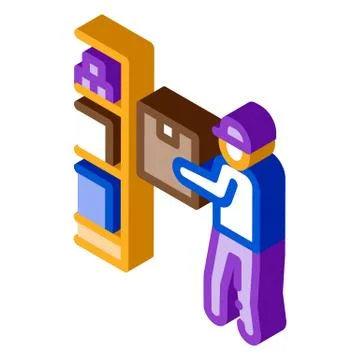 Man restocking in cellar isometric icon vector illustration Stock Illustration
