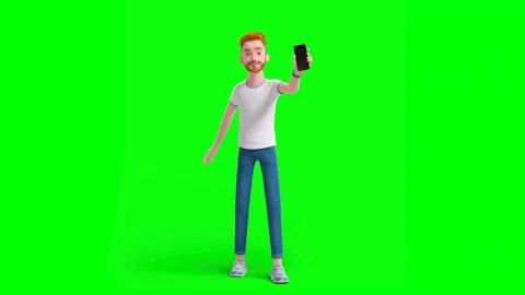 Man Reveals Smartphone While Smiling in Standing on Green Background Video stock 329967494