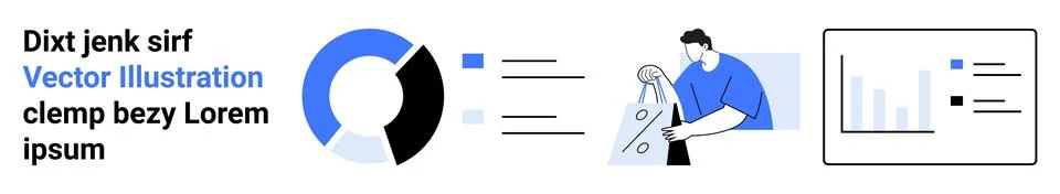 Man reviewing data with pie chart and bar graph. Ideal for data analysis, fin Stock Illustration