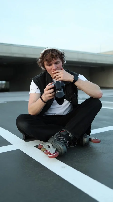 Man reviewing footage on camera Stock Footage 332116795