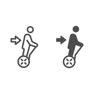 Man ride hoverboard line and solid icon, electric transport concept, gyroboard Illustration
